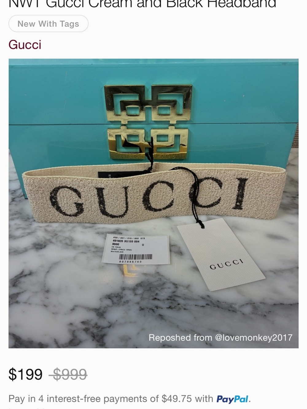 Gucci Cream and Black Knit Headband with Logo
